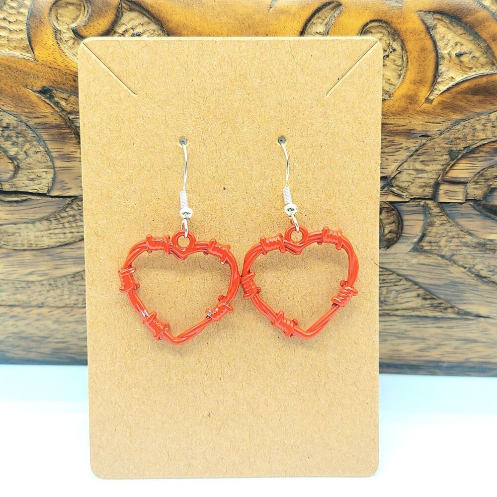 Red Barbed Wire Heart Earrings
